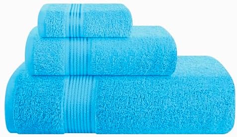 Belizzi Home Ultra Soft 3 Pack Cotton Towel Set, Contains a Bath Towel 28x55 inch, a Hand Towel 16x24 inch & a Wash Coth 12x12 inch, Ideal Everyday use, Compact & Lightweight - Turquoise Blue