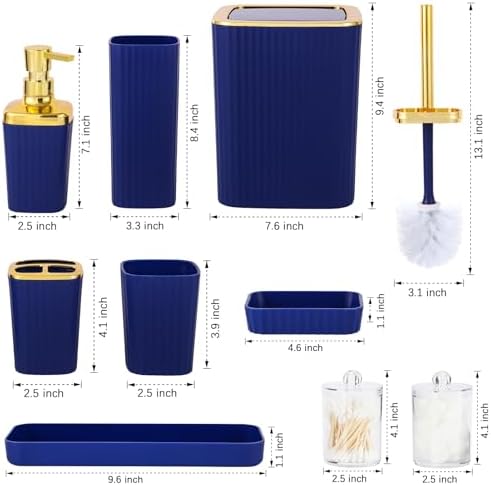9 PCS Navyblue Bathroom Accessories Set with Trash Can Bathroom Accessory