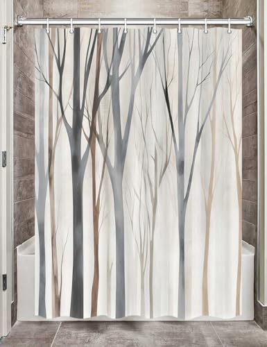 Birch Forest Abstract Shower Curtain Farmhouse Bathroom Decor 72X84 Inch