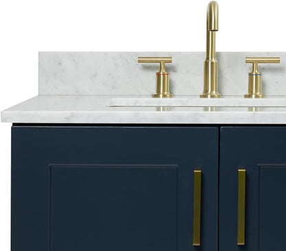 ARIEL Taylor 72-inch Bathroom Vanity with Sink,Solid Wood, 0.75-inch Italian Carrara Marble Countertop, Double Rectangular Porcelain Sink, 4 Soft Closing Doors, 6 Dovetail Drawers, Midnight Blue