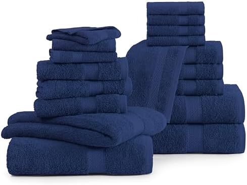 LANE LINEN Bathroom Towel Set 18 Piece Soft Absorbent Quick Dry - Navy