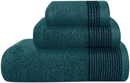 Belizzi Home Ultra Soft 3 Pack Cotton Towel Set, Contains a Bath Towel 28x55 inch, a Hand Towel 16x24 inch & a Wash Coth 12x12 inch, Ideal Everyday use, Compact & Lightweight -Teal