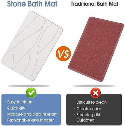 Veeloim Stone Bath Mat Diatomaceous Earth Shower Mat Non-Slip Super Absorbent Diatomite Stone Bath Mats for Bathroom Floor Quick Drying Natural Easy to Clean(23.6''×15.4" White)