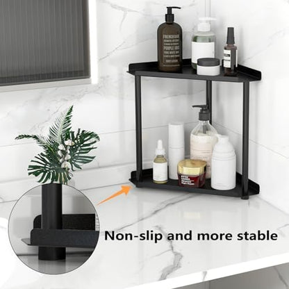 FLE Corner Bathroom Counter Organizer, Bathroom Organizer Countertop Black