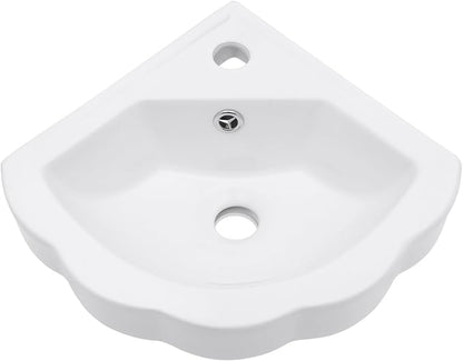 Corner Wall Mount Bathroom Sink | Beslend 17"x15" Inch White Ceramic Vessel Sink, Flower Shaped Bowl White Art Basin with Single Hole Small Space-Saving Sinks