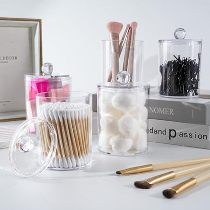 6 Pcs Acrylic Qtip Holder, Cotton Ball Holder Jars with Lids, Clear