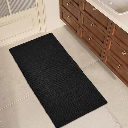 ZALL Waffle Bath Mat Black Super Absorbent Non Slip Bathroom Rug,Rhombus Geometric 24x48inch,Machine Washable Ultra Soft Floor Mats