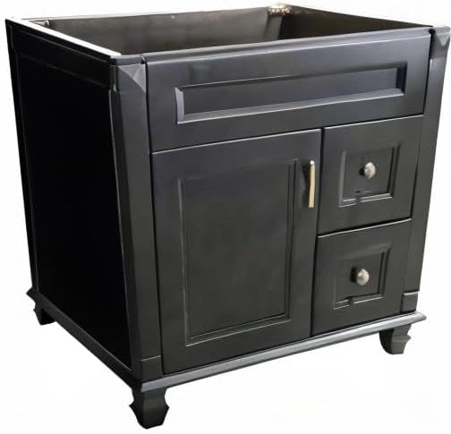 Carbon Metallic Solid Wood Single Bathroom Vanity Base Cabinet 30" W x 21" D x 32" H (Right Drawers)