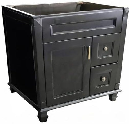 Carbon Metallic Solid Wood Single Bathroom Vanity Base Cabinet 30" W x 21" D x 32" H (Right Drawers)