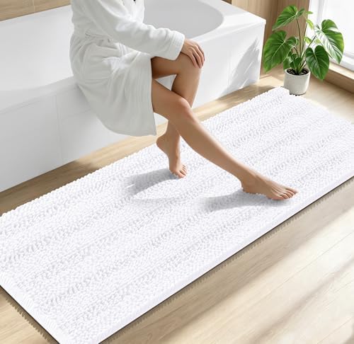 Smiry Thick Chenille Bathroom Runner Rugs 70x24, Absorbent Bath Mat, White