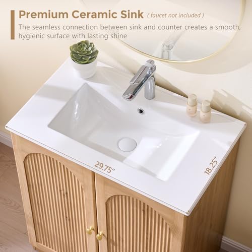 IFBUY 30 Inch Arched Bathroom Vanity with Sink, Fluted Design, Natural Oak