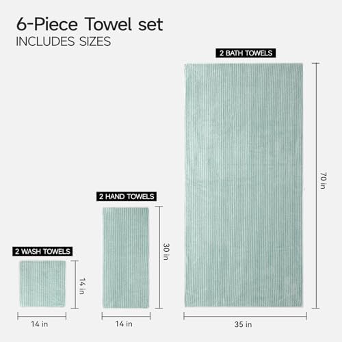 REDKISS 6-Piece Microfiber Bath Towel Set, Ultra Soft, Highly Absorbent & Quick Dry, 35x70 Inch Oversized, sage Green Towels for Bathroom, Spa, Gym, 2 Bath 2 Hand 2 Washcloths