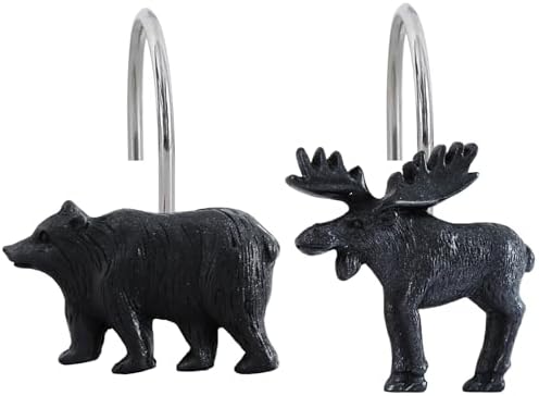 12-Piece Deer Bear Western Farmhouse Rustic Shower Curtain Hooks