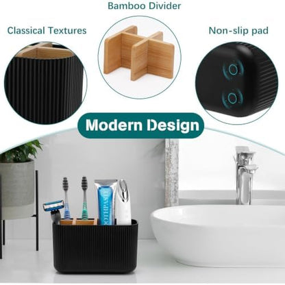 GFWARE Black Toothbrush Holder, 5 Slots Bathroom Organizers and Storage