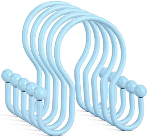 Goowin Shower Curtain Hooks, 12 Pcs Shower Curtain Rings, Stainless Steel Shower Curtain Hangers, Metal Shower Curtain Hooks Rings Rust Proof, Minimalist Shower Hooks for Shower Curtain, Blue
