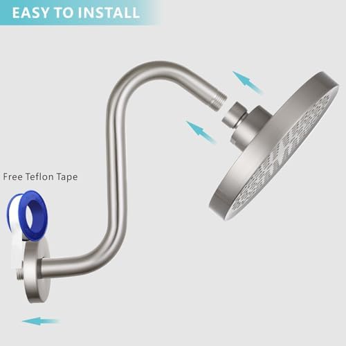 Shower Head Extension Arm with Flange, S Shaped High Rise Gooseneck Showerhead Riser Pipe, Universal Standard 1/2" Connection - Bathroom Accessory (10 Inch, Brushed Nickel)