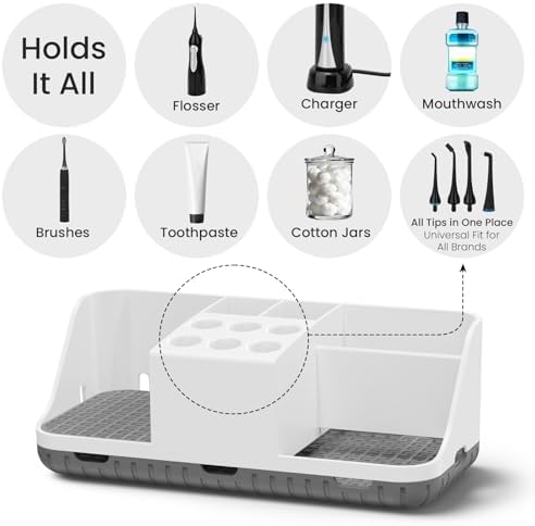 Boperzi Electric Toothbrush Holders with Cord Slots: Detachable Toothbrush and Toothpaste Holders, Large Tooth Brush Storage Caddy Set Drainage, Anti-Slip Bathroom Counter Organizer for Family, Kids
