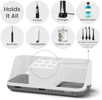 Boperzi Electric Toothbrush Holders with Cord Slots: Detachable Toothbrush and Toothpaste Holders, Large Tooth Brush Storage Caddy Set Drainage, Anti-Slip Bathroom Counter Organizer for Family, Kids