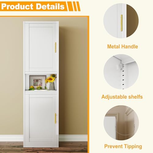 Ckzbx Tall Narrow Storage Cabinet 66.93" H Tall Bathroom Cabinet Metal Pantry Cabinets, 4 Adjustable Shelves for Kitchen, Home Office, Living Room, Dinning Room (20 inches Wide White)
