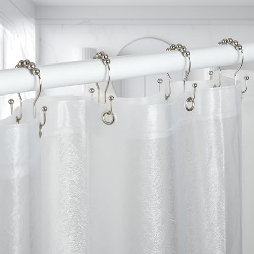 Goowin Shower Curtain Hooks, 12 Pcs Shower Curtain Rings, Stainless Steel Shower Curtain Hangers, Double Hook Shower Curtain Hooks, Smooth Sliding Anti-Drop Shower Rings for Curtain (Nickel)