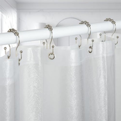 Goowin Shower Curtain Hooks, 12 Pcs Shower Curtain Rings, Stainless Steel Shower Curtain Hangers, Double Hook Shower Curtain Hooks, Smooth Sliding Anti-Drop Shower Rings for Curtain (Nickel)