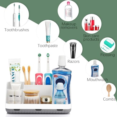 GFWARE Toothbrush Holders for Bathrooms Countertop Organizer - Kids Electric Toothbrush and Toothpaste Holder Detachable 7 Slots Tooth Brush Organization Bathroom Accessories Storage Vanity, White