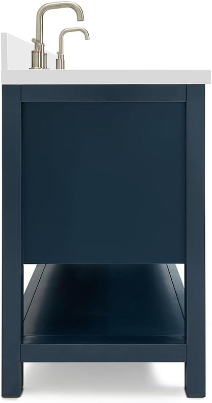 ARIEL Bayhill 72-inch Bathroom Vanity with Sink,Solid Wood, 1.5-inch Pure White Quartz Countertop, Double Rectangular Porcelain Sink, 2 Soft Closing Doors, 3 Dovetail Drawers, Midnight Blue