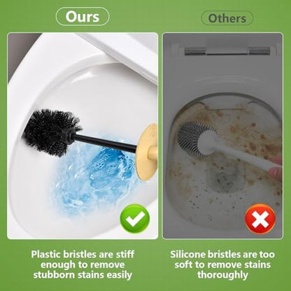Black Toilet Bowl Brush and Holder Set,Cute Rv Bamboo Cleaner Scrubber
