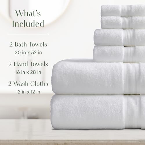 Springtree Home Luxury Bamboo Rayon Bath Towel Set | 6-Piece Set | White