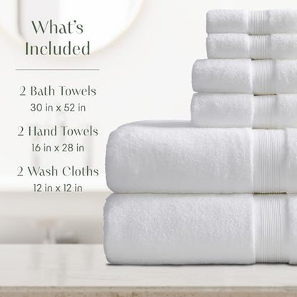 Springtree Home Luxury Bamboo Rayon Bath Towel Set | 6-Piece Set | White