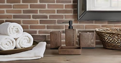 Hymmah Bathroom Accessories Set,Toothbrush Holder Set,4 Pcs Apartment Necessities (Wood Brown)