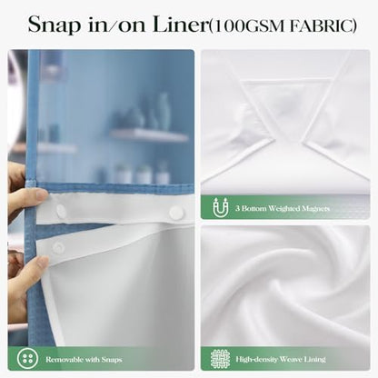 Dynamene Moonlight Blue Hook Free Waffle Shower Curtain & Snap Liner,72x99