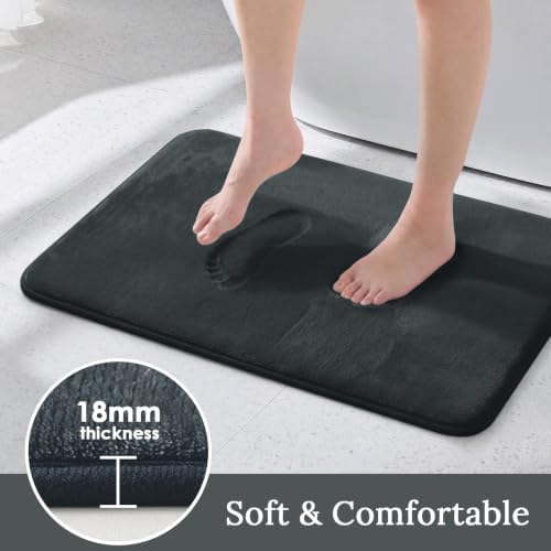 HUXMEYSON 3-Piece Memory Foam Bathroom Rug Set, Dark Grey