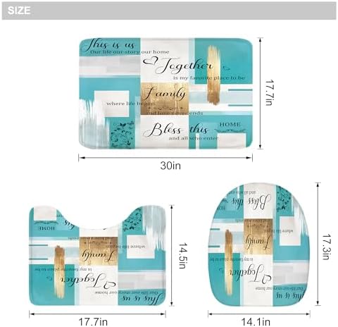 Teal Turquoise Aqua Gold Oil 4Pcs Bathroom Shower Curtain Set with Rugs