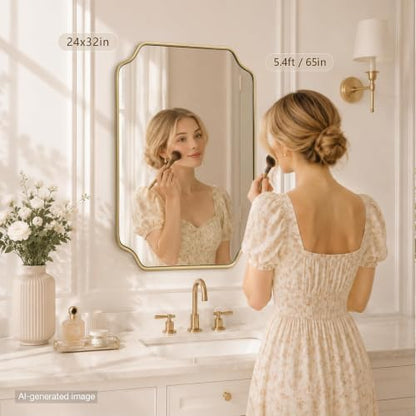 Besdomus Gold Modern Bathroom Mirror: 24"x32" Minimalist Vanity Wall Mirror