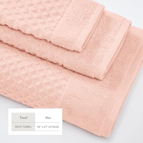 Great Bay Home Bath Towels - 100% Cotton 4 Pack 54x27 Bath Towel Set - Absorbent, Durable, Quick-Dry Towels for Bathroom (Pink)