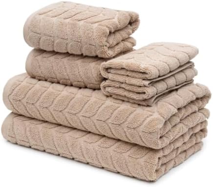 BAGNO MILANO Turkish Cotton Bath Towels, Hand Towels - Soft Plush Jacquard Collection - Highly Absorbent Towel Set (Sand Beige, 6 pcs Towel Set)