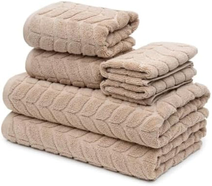 BAGNO MILANO Turkish Cotton Bath Towels, Hand Towels - Soft Plush Jacquard Collection - Highly Absorbent Towel Set (Sand Beige, 6 pcs Towel Set)