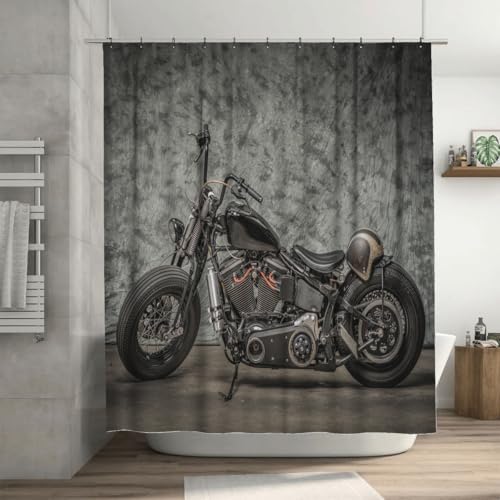 Ansouyi Shower Curtain Set with 12 Hooks, Bath Curtains Waterproof Polyester Fabric, Vintage Motorcycle Cool Classic Motorbike Home Bathroom Bathtubs Decor Washable Durable Fabric, 72" Wx72 L