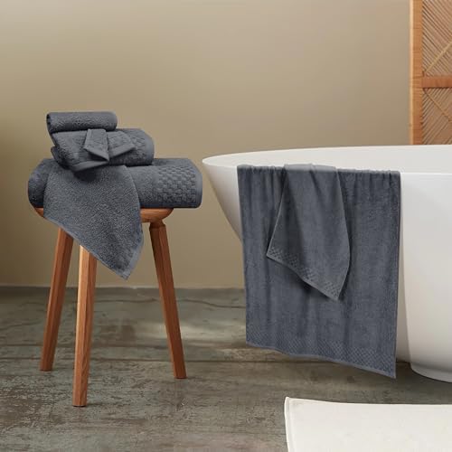 MyOwn Premium Cotton 6 Pack Towel Set for Bathroom, Contains 2 Bath Towels 28x55 inch, 2 Hand Towels 16x24 inch & 2 Wash Coths 12x12 inch, Ideal Everyday use, Compact & Lightweight - Charcoal Grey