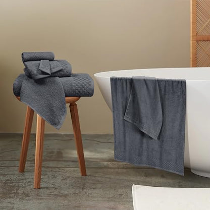 MyOwn Premium Cotton 6 Pack Towel Set for Bathroom, Contains 2 Bath Towels 28x55 inch, 2 Hand Towels 16x24 inch & 2 Wash Coths 12x12 inch, Ideal Everyday use, Compact & Lightweight - Charcoal Grey