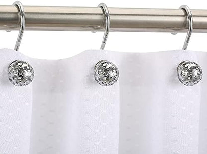 Chictie Silver Shower Curtain Hooks - Oil Rubbed Chrome Decorative Shower Curtain Rings,Set of 12 Bling Metal Rustproof Shower Hangers for Bathroom Curtains Rods Hollow Ball Design
