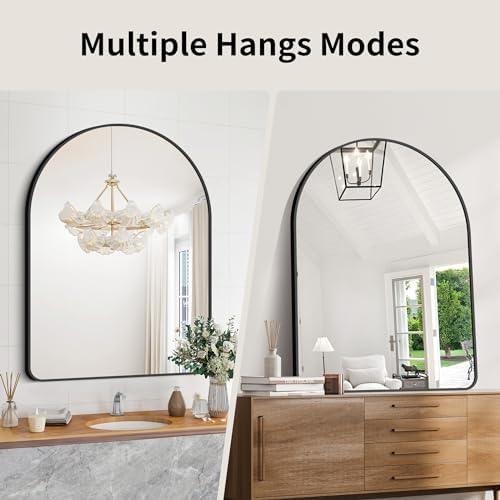 GLASHOM Arched Bathroom Mirror, 30"x40" Black Arched Mirror for Bathroom, Wall Mounted Mirror, Black Vanity Wall Mirror Metal Frame for Bedroom, Entryway, Living Room, Vertically Hanging