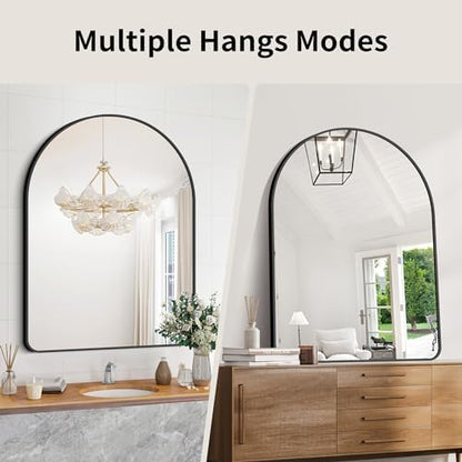 GLASHOM Arched Bathroom Mirror, 30"x40" Black Arched Mirror for Bathroom, Wall Mounted Mirror, Black Vanity Wall Mirror Metal Frame for Bedroom, Entryway, Living Room, Vertically Hanging