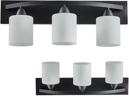 3-Light Bathroom Vanity Bar Light Fixture - Matte Black | Modern Frosted glass shades with E26 socket. Matte Wall sconce lighting perfect over mirror, kitchen, hallway, or entryway