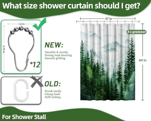 Dark Green and White Stall Shower Curtain, 47X64 in Narrow Small, Forest