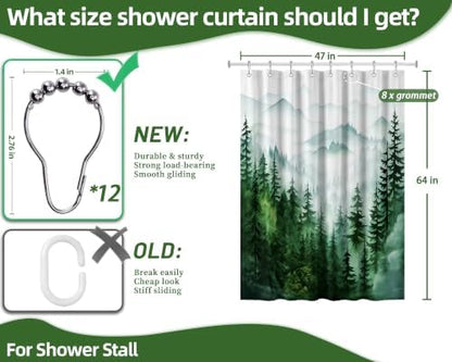 Dark Green and White Stall Shower Curtain, 47X64 in Narrow Small, Forest