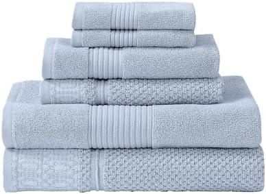 Modern Threads Astra 6-Piece 100% Cotton Towel Set – Jacquard Geometric Pattern – Includes 2 Bath Towels, 2 Hand Towels, 2 Washcloths – Absorbent, Quick Dry, Soft & Durable – Light Blue