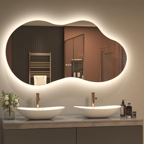 SMIROR 60x32 Irregular Backlit Led Lighted Bathroom Vanity Mirror