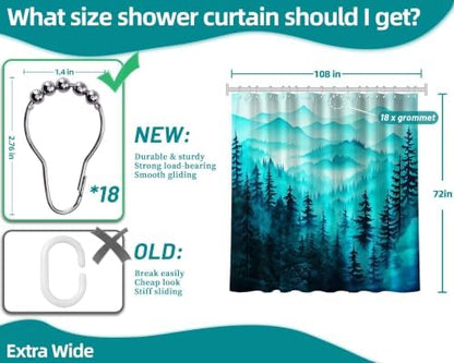 Dark Teal Forest Extra Wide Shower Curtain, 108X72 in for Clawfoot Tub